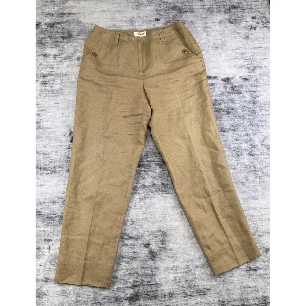 Talbots Irish Linen Pants Womens 10 Tan Khaki High Rise Straight Leg Lined Slit